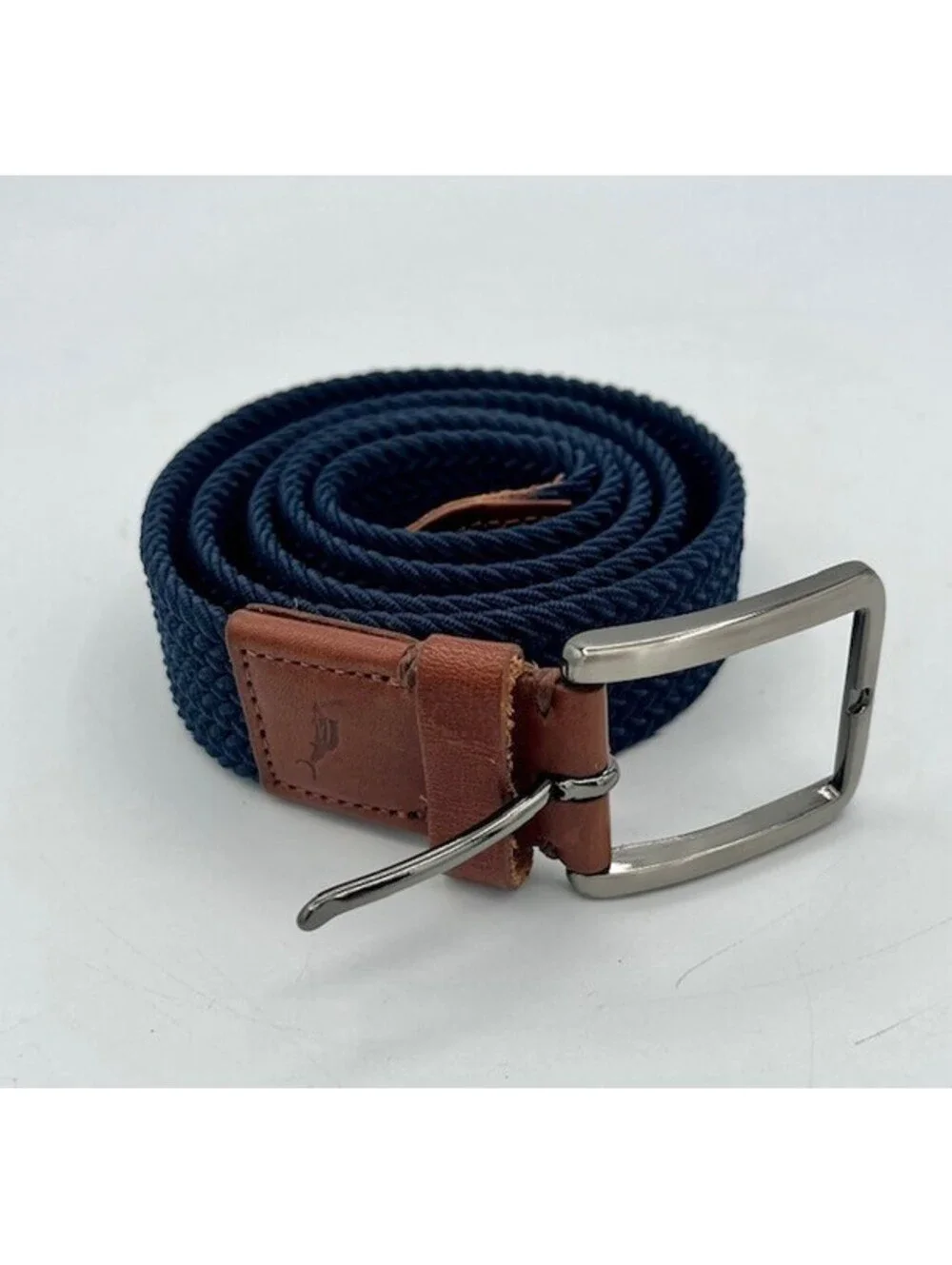 Tommy Bahama Men's Stretch Braided Reversible Leather Trim Belt, Navy/Brown